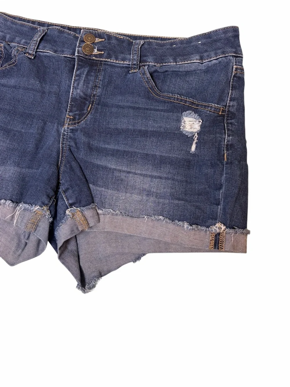SO Dark Blue Distressed Stretch Denim Cuffed Shorts Plus Size 15